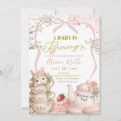 Invitation Spring Bunny Tea Baby Is Brewing Baby Shower (Devant)