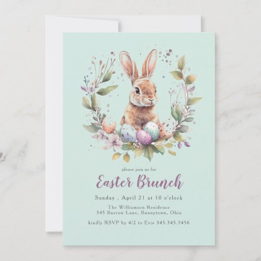 Invitation Spring Bunny Wreath Easter Brunch Holiday (Devant)