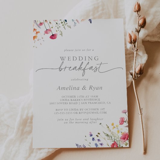 Invitation Spring Colorful Wildflower Wedding Breakfast