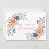 Invitation Spring Coral Navy Floral Serez-Vous Ma Femme D'Acc (Devant)