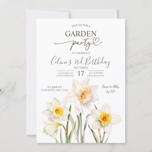 Invitation Spring Daffodil Garden Birthday Party (Devant)