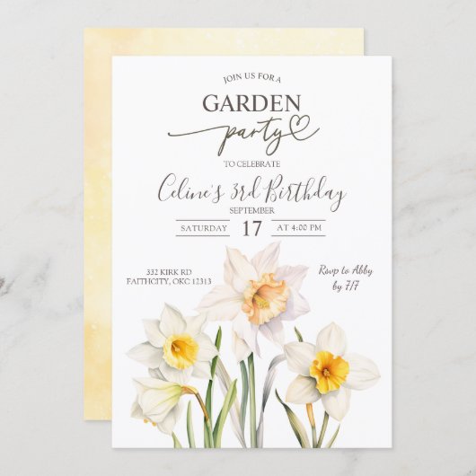 Invitation Spring Daffodil Garden Birthday Party (Devant / Derrière)