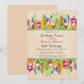 Invitation Spring Floral 100e fête de pique-nique d'anniversa (Devant / Derrière)