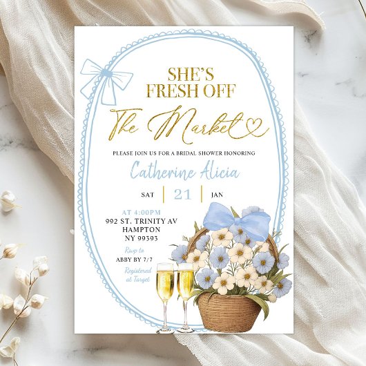 Invitation Spring Floral Blue Coquette Daisy Bridal Shower