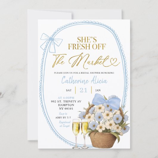 Invitation Spring Floral Blue Coquette Daisy Bridal Shower (Devant)