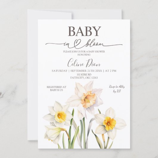Invitation Spring Floral Daffodil Baby Shower (Devant)
