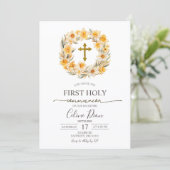 Invitation Spring Floral Daffodil Wreath 1st Holy Communion (Debout devant)