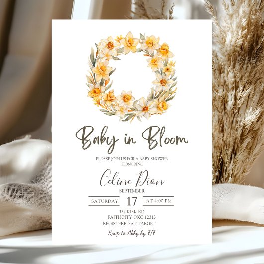Invitation Spring Floral Daffodil Wreath Baby Shower