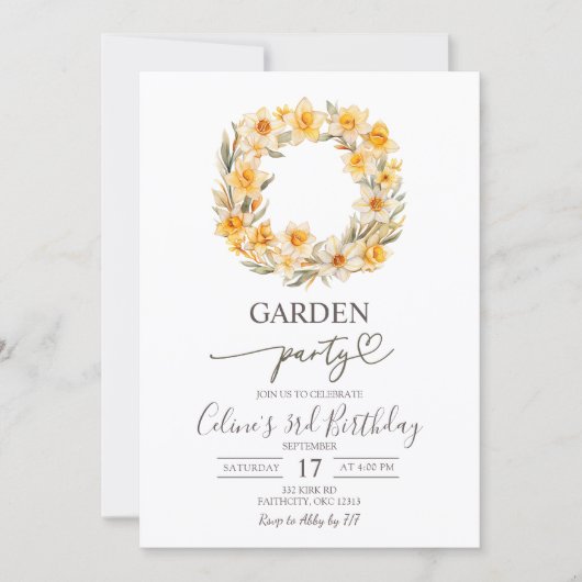 Invitation Spring Floral Daffodil Wreath Birthday Party (Devant)