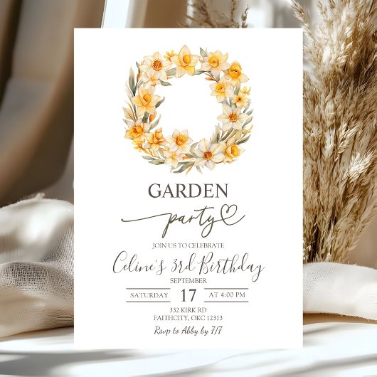 Invitation Spring Floral Daffodil Wreath Birthday Party