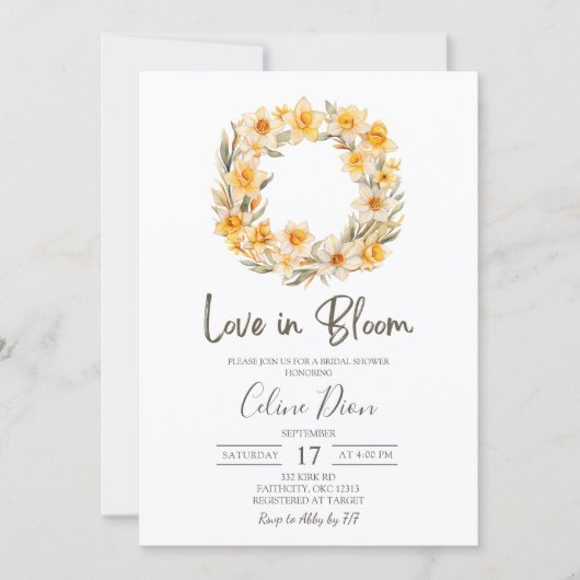 Invitation Spring Floral Daffodil Wreath Bridal Shower (Devant)