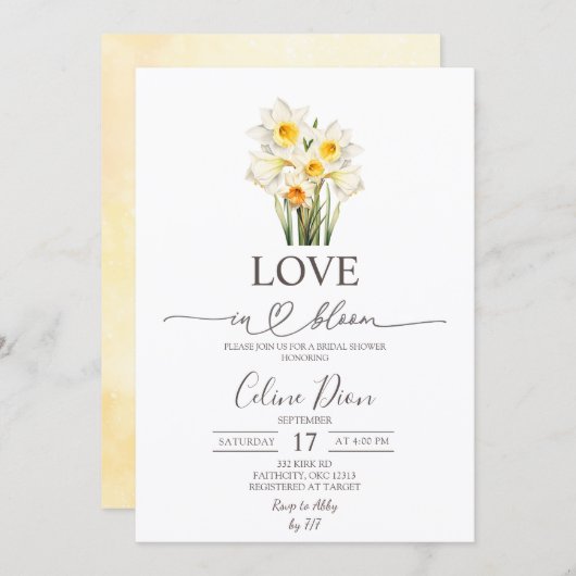 Invitation Spring Floral Daffodil Wreath Love in Bloom (Devant / Derrière)