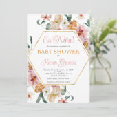 Invitation Spring Floral Espagnol Baby shower fille (Debout devant)