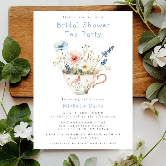 Invitation Spring Floral Fête des mariées Tea Party