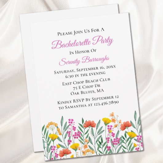 Invitation Spring Floral Fleur sauvage Bachelorette Party