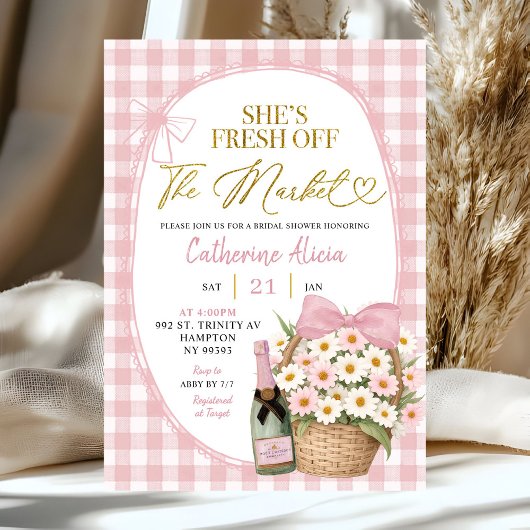Invitation Spring Floral Gingham Coquette Daisy Bridal Shower