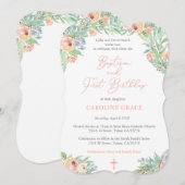 Invitation Spring Floral Girl Baptism et 1ère fête d'annivers (Devant / Derrière)