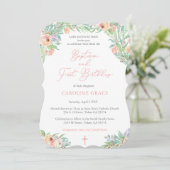 Invitation Spring Floral Girl Baptism et 1ère fête d'annivers (Debout devant)