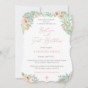 Invitation Spring Floral Girl Baptism et 1ère fête d'annivers