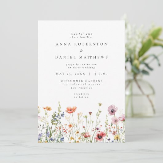 Invitation Spring Floral Meadow QR Code Photo Wedding (Debout devant)