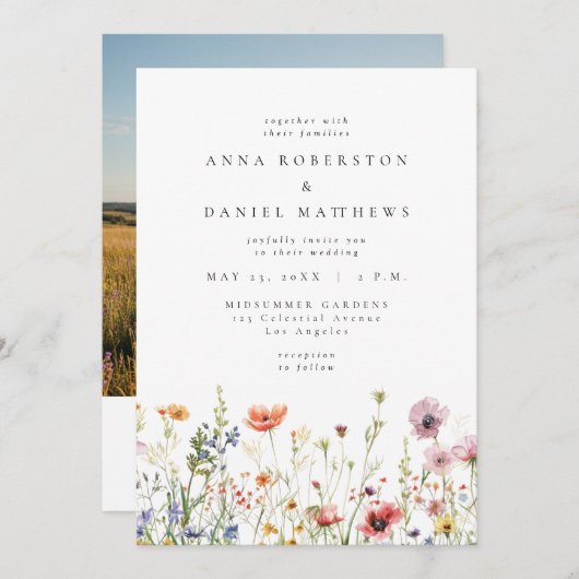 Invitation Spring Floral Meadow QR Code Photo Wedding (Devant / Derrière)