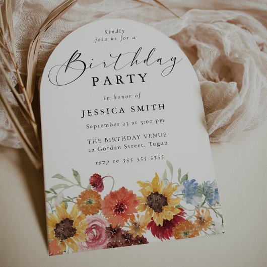 Invitation Spring Floral Modern Arch Womans Birthday Party