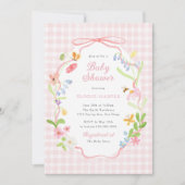 Invitation Spring Floral Pink Gingham Baby Shower (Devant)