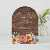 Invitation Spring Floral Rustic Wood Modern Bridal Shower  (Debout devant)