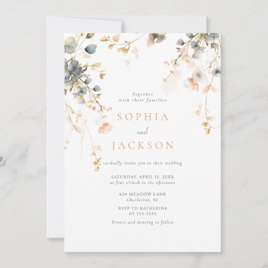Invitation Spring Garden Boho Fleur sauvage Beige Blue Mariag (Devant)