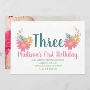 Invitation Spring Garden Floral Pink Party 3e anniversaire