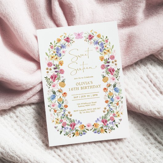Invitation Spring Garden Flower Wreath Sweet 16 Birthday