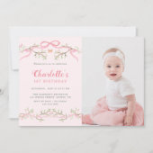 Invitation Spring Garden rose et vert 1ère photo d'anniversai (Devant)