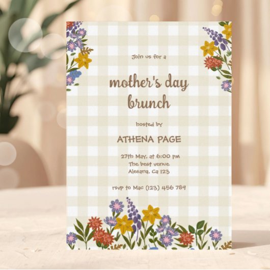 Invitation Spring Gingham Floral Mother's Day