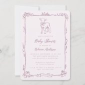 Invitation Spring Lamb Cute Doodle Pink Girl Baby Shower (Devant)