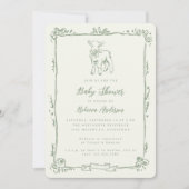 Invitation Spring Lamb Cute Doodle Sage Green Baby Shower (Devant)