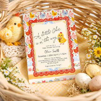 Invitation Spring Little Chick Floral Girl Baby Shower