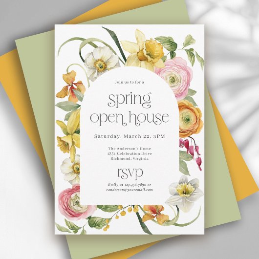 Invitation Spring Open House Bright Watercolor Floral