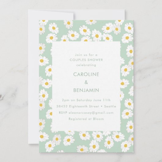 Invitation Spring Pastel Sage Green Daisies Couples Douche (Devant)