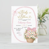 Invitation Spring Pink Bow Daisy Baby in Bloom Baby Shower (Debout devant)