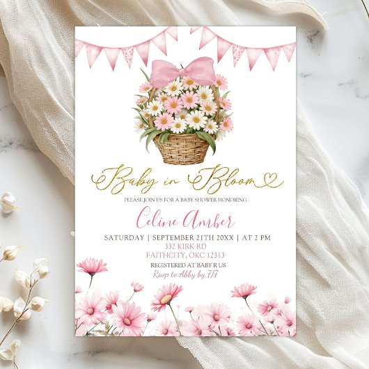 Invitation Spring Pink Daisy Baby Bloom Coquette Baby Shower
