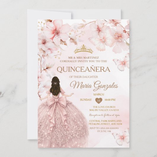 Invitation Spring Sakura Quinceañera Sweet 16 Cherry blossom (Devant)