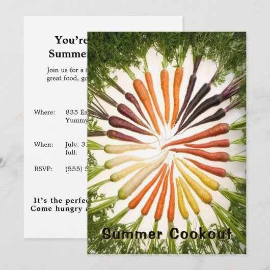 Invitation Spring Summer Party Carrot Rainbow Colorful (Devant / Derrière)