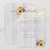 Invitation Spring Sunflower Purple Peony Détails du Mariage (Devant / Derrière)