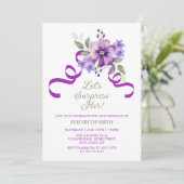 Invitation Spring Violet Flower Greenery Surprise Birthday (Debout devant)