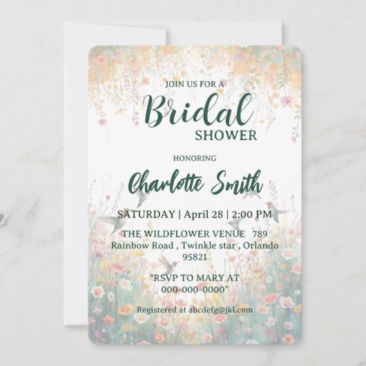 Invitation Spring Watercolor Birds Floral Monogram Wildflower (Devant)