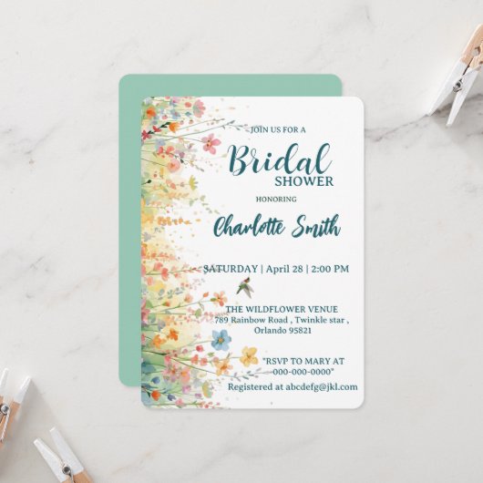 Invitation Spring Watercolor Birds Floral Monogram Wildflower (Devant/Arrière en situation)
