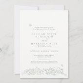 Invitation Spring wedding sage green white hand drawn art (Devant)