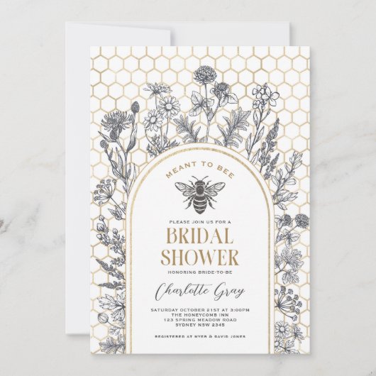 Invitation Spring Wildflower Bee Honeycomb Bridal Shower (Devant)