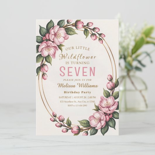 Invitation Spring Wildflower Birthday Party (Debout devant)