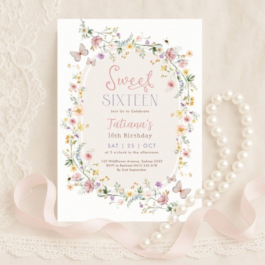 Invitation Spring Wildflower Butterfly Garden Sweet 16
